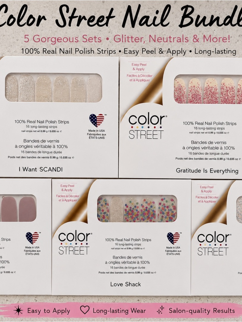 Color Street Bundle Lot of 5 Retired Nail Strips Glitter Neutral Pink